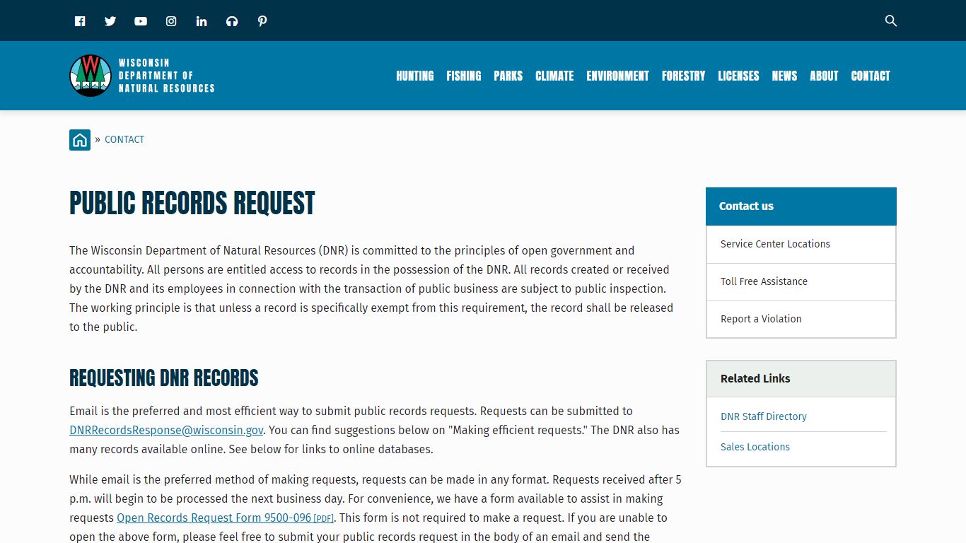 Public Records Request | | Wisconsin DNR